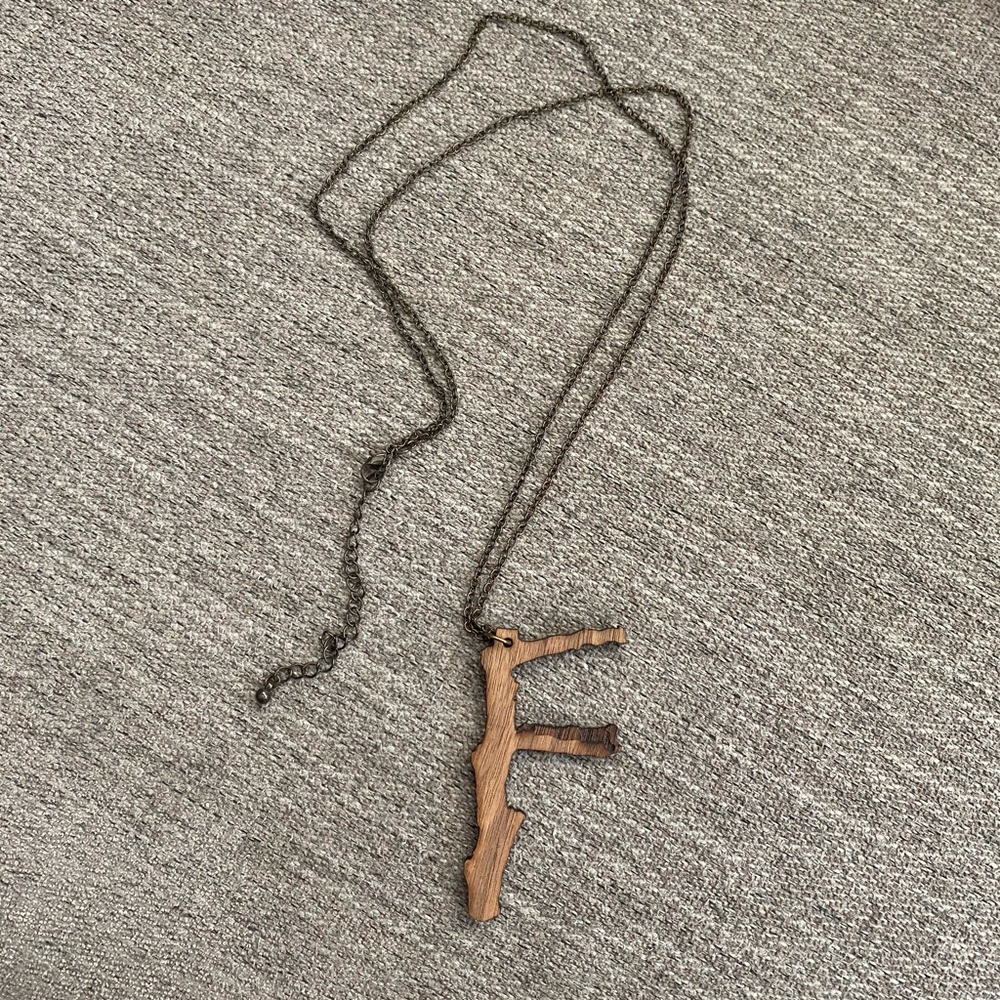 RARE!! Official Feist merch, "Metals" Letter F Necklace, Wooden Pendant - Picture 2 of 6